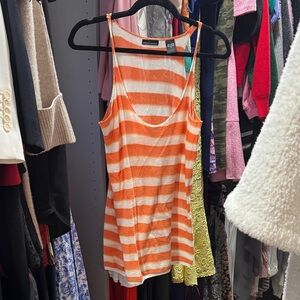 Moda International Orange & White Striped Tank Top/cover up.